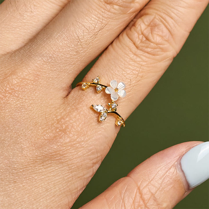 Bague de bénédiction ajustable en argent sterling 925 avec motif floral blanc et Buddha Stones - image 21