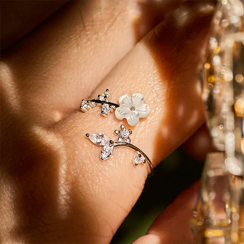 Bague de bénédiction ajustable en argent sterling 925 avec motif floral blanc et Buddha Stones - image 16