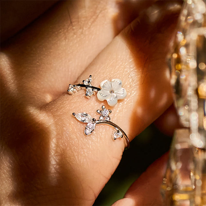 Bague de bénédiction ajustable en argent sterling 925 avec motif floral blanc et Buddha Stones - image 16