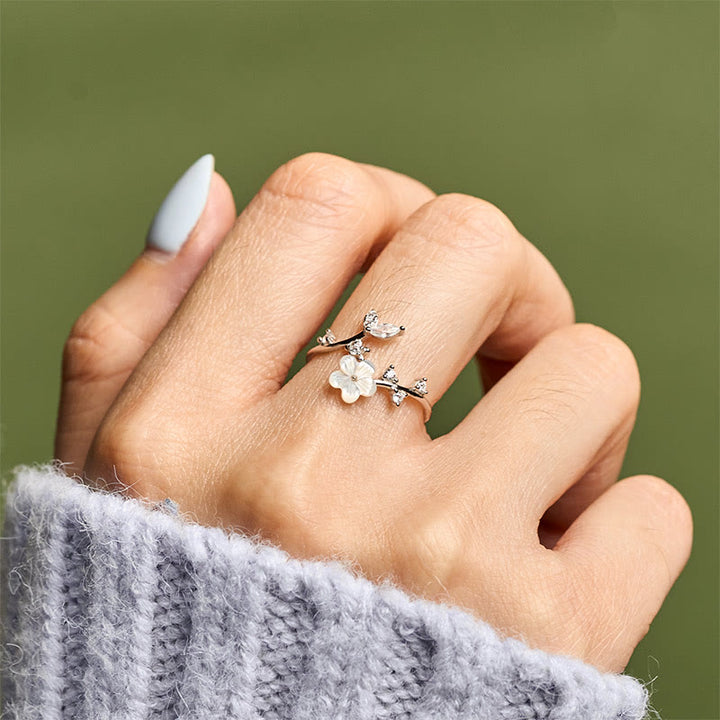 Bague de bénédiction ajustable en argent sterling 925 avec motif floral blanc et Buddha Stones - image 15