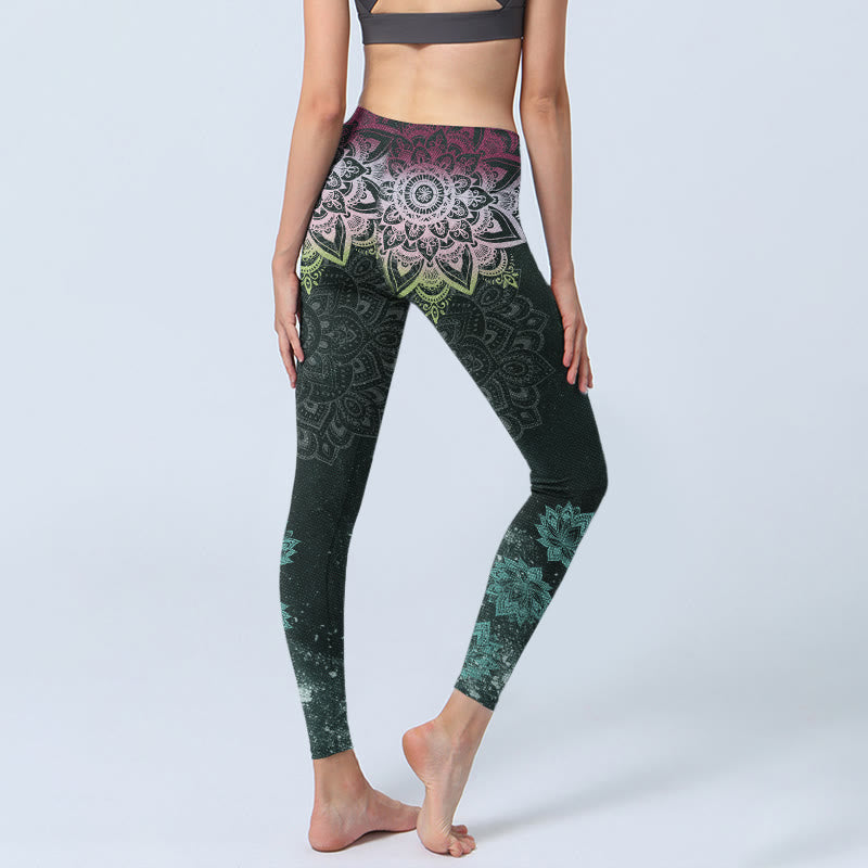 Leggings de sport pour femmes avec imprimé de Buddha Stones symétriques et fleurs de lotus, pantalon de yoga - image 4