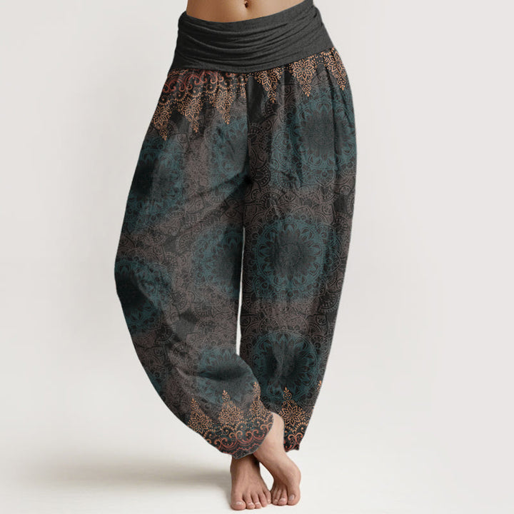 Pantalon harem à taille élastique pour femme, en coton avec motifs mandala triangulaires et Buddha Stones - Gris sombre - US22，UK/AU26，EU54 (6XL) - image 13