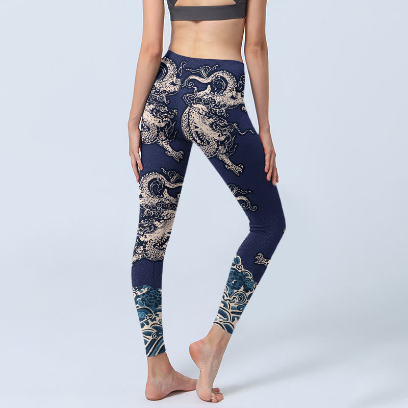 Leggings de sport pour femmes avec imprimé motif vague et dragon en Buddha Stones - image 4