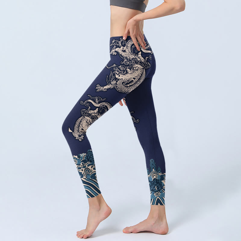 Leggings de sport pour femmes avec imprimé motif vague et dragon en Buddha Stones - image 2