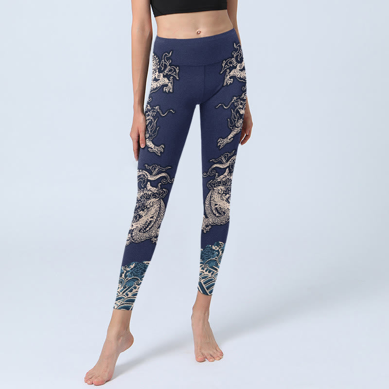 Leggings de sport pour femmes avec imprimé motif vague et dragon en Buddha Stones - image 6