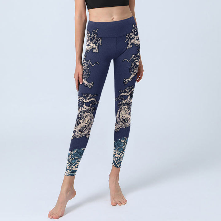 Leggings de sport pour femmes avec imprimé motif vague et dragon en Buddha Stones - image 6