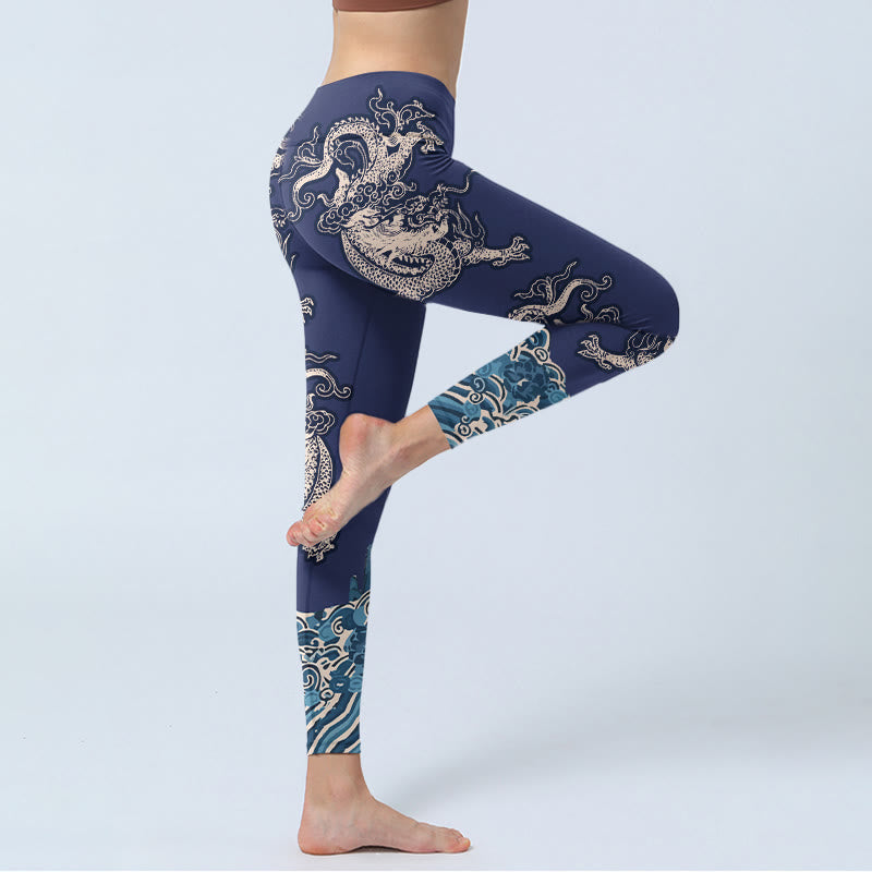 Leggings de sport pour femmes avec imprimé motif vague et dragon en Buddha Stones - image 3