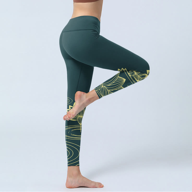 Leggings de sport pour femmes avec imprimé de Buddha Stones, de fleurs de lotus et de vagues. Pantalon de yoga. - image 3