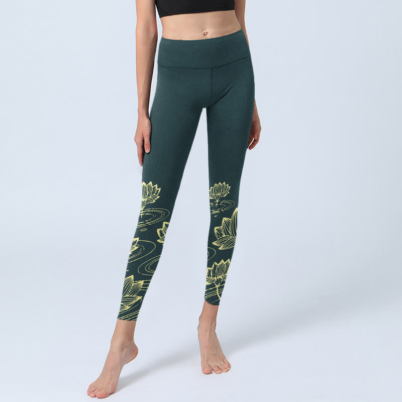 Leggings de sport pour femmes avec imprimé de Buddha Stones, de fleurs de lotus et de vagues. Pantalon de yoga. - image 5