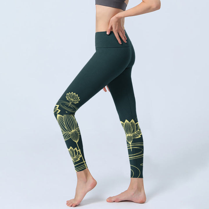Leggings de sport pour femmes avec imprimé de Buddha Stones, de fleurs de lotus et de vagues. Pantalon de yoga. - image 2