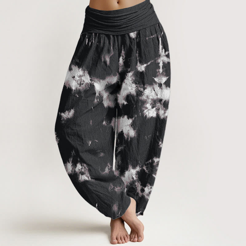 Pantalon harem à taille élastique pour femme, en coton blanc à rayures et pois, motif tie-dye Buddha Stones - Noir - US22，UK/AU26，EU54 (6XL) - image 0