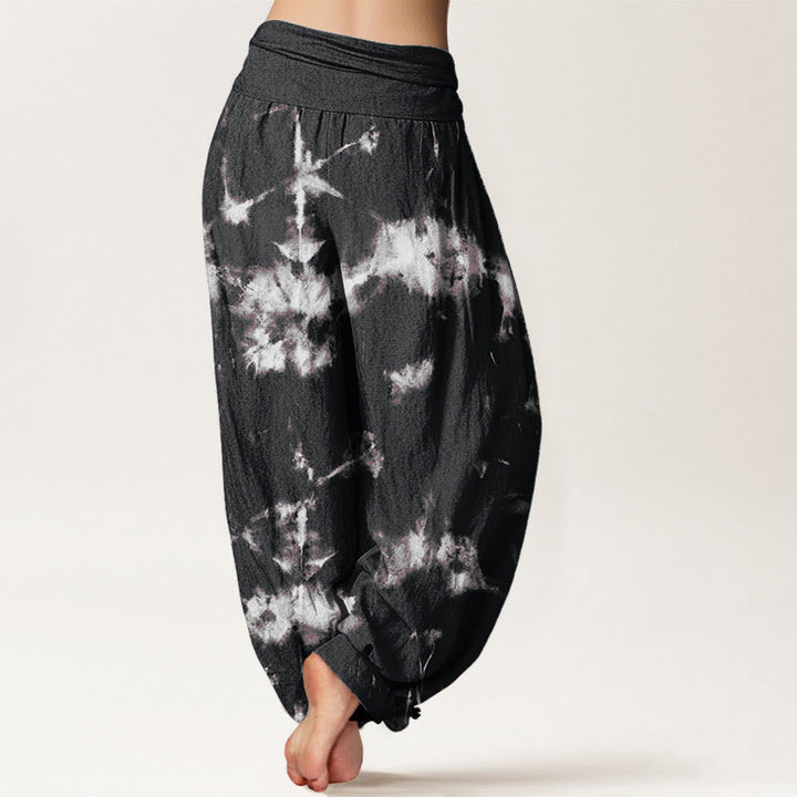 Pantalon harem à taille élastique pour femme, en coton blanc à rayures et pois, motif tie-dye Buddha Stones - image 2