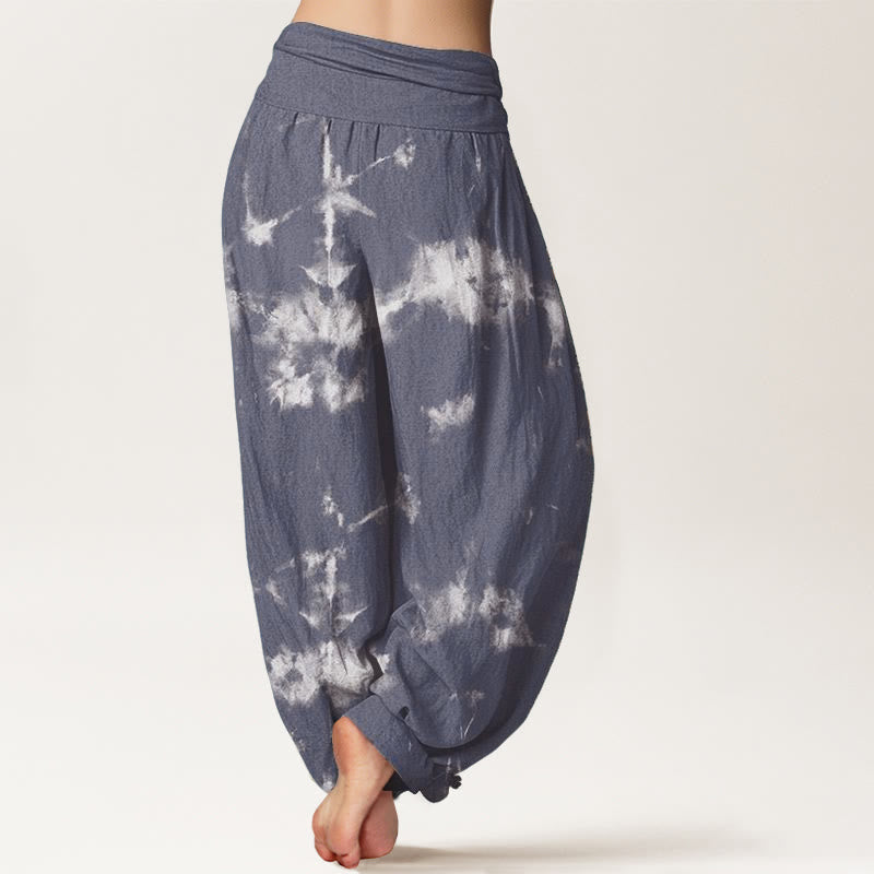 Pantalon harem à taille élastique pour femme, en coton blanc à rayures et pois, motif tie-dye Buddha Stones - image 6
