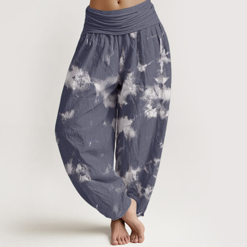 Pantalon harem à taille élastique pour femme, en coton blanc à rayures et pois, motif tie-dye Buddha Stones - SteelBlue - US22，UK/AU26，EU54 (6XL) - image 4