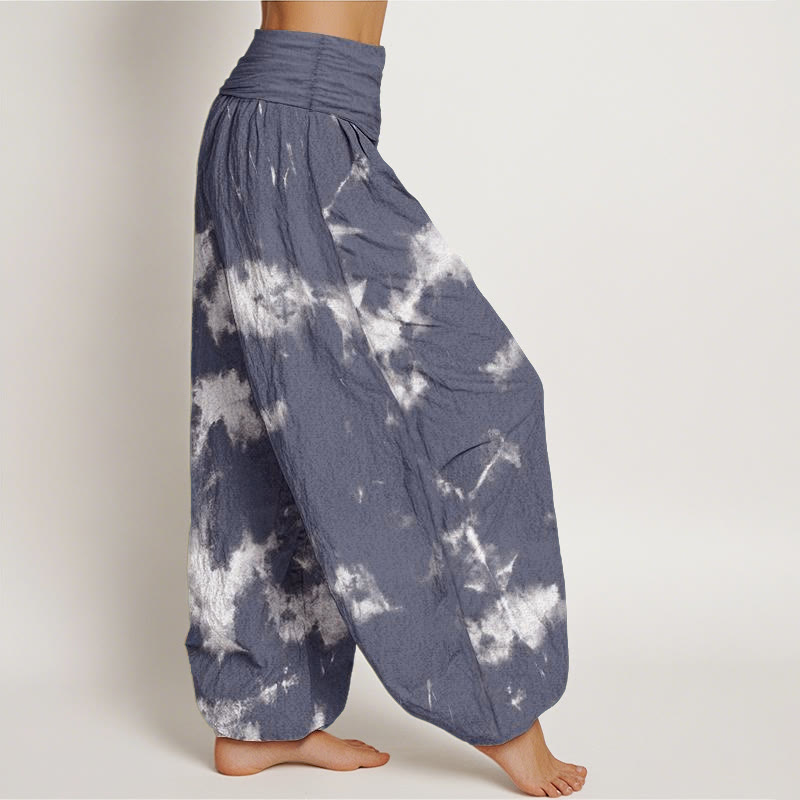 Pantalon harem à taille élastique pour femme, en coton blanc à rayures et pois, motif tie-dye Buddha Stones - image 5