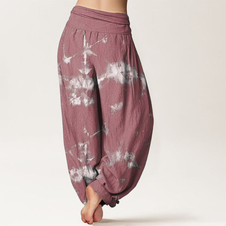 Pantalon harem à taille élastique pour femme, en coton blanc à rayures et pois, motif tie-dye Buddha Stones - image 9