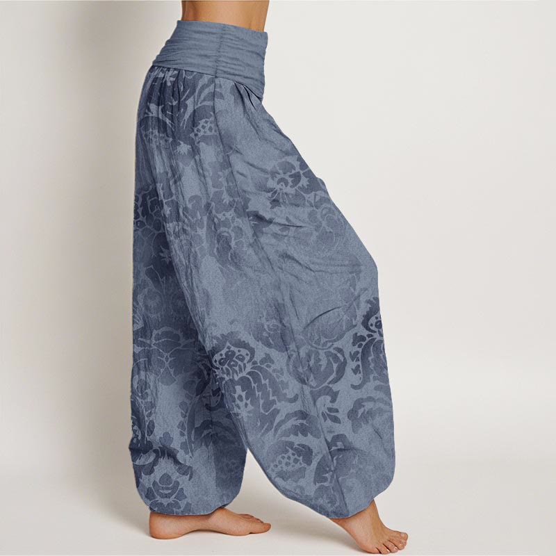 Pantalon harem à taille élastique pour femme, en coton décontracté avec motif de fleurs et de feuilles et Buddha Stones - image 1