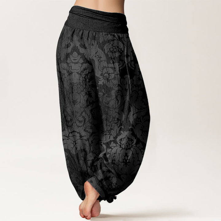 Pantalon harem à taille élastique pour femme, en coton décontracté avec motif de fleurs et de feuilles et Buddha Stones - image 6