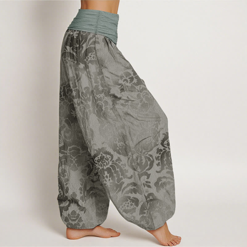 Pantalon harem à taille élastique pour femme, en coton décontracté avec motif de fleurs et de feuilles et Buddha Stones - image 8