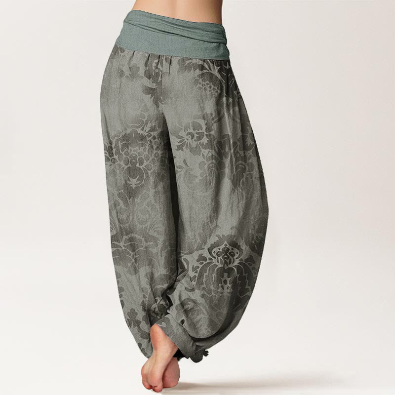 Pantalon harem à taille élastique pour femme, en coton décontracté avec motif de fleurs et de feuilles et Buddha Stones - image 9