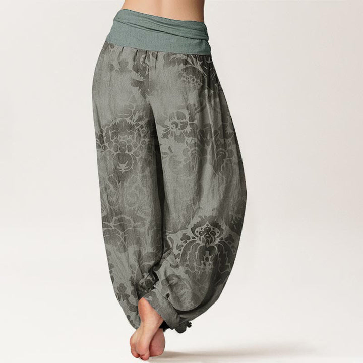 Pantalon harem à taille élastique pour femme, en coton décontracté avec motif de fleurs et de feuilles et Buddha Stones - image 9
