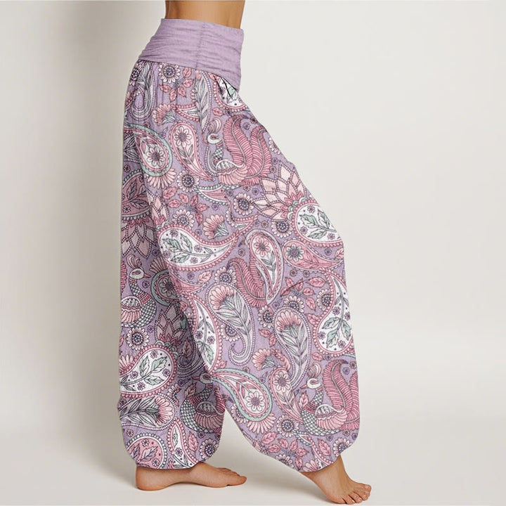 Pantalon harem à taille élastique pour femme, en coton, avec motif de fleurs de cajou, paon et tournesol et Buddha Stones - image 1
