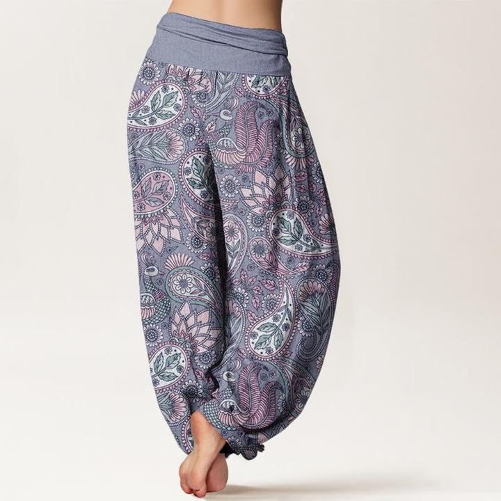 Pantalon harem à taille élastique pour femme, en coton, avec motif de fleurs de cajou, paon et tournesol et Buddha Stones - image 9