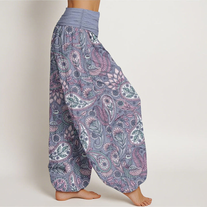 Pantalon harem à taille élastique pour femme, en coton, avec motif de fleurs de cajou, paon et tournesol et Buddha Stones - image 8