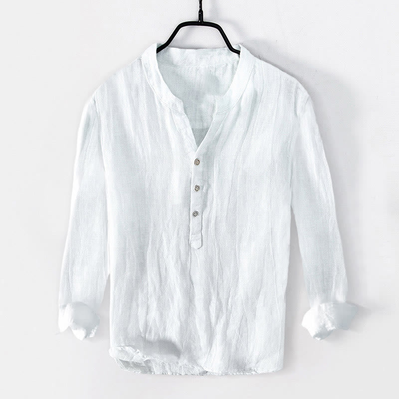 Chemise à manches longues pour homme en coton et lin, motif d'empreintes de mains et de Buddha Stones - image 7