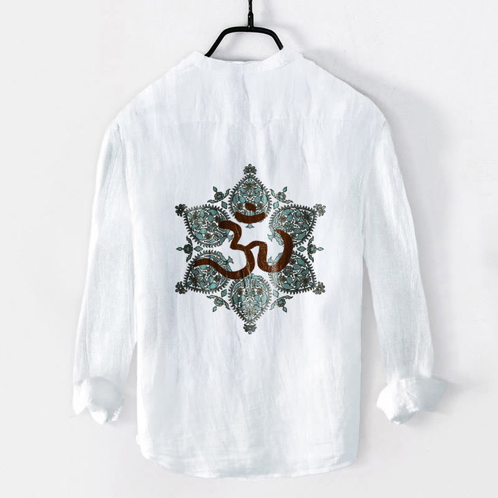 Chemise à manches longues pour homme en coton et lin, ornée d'un motif mandala symétrique et de Buddha Stones (symbole Om). - image 8