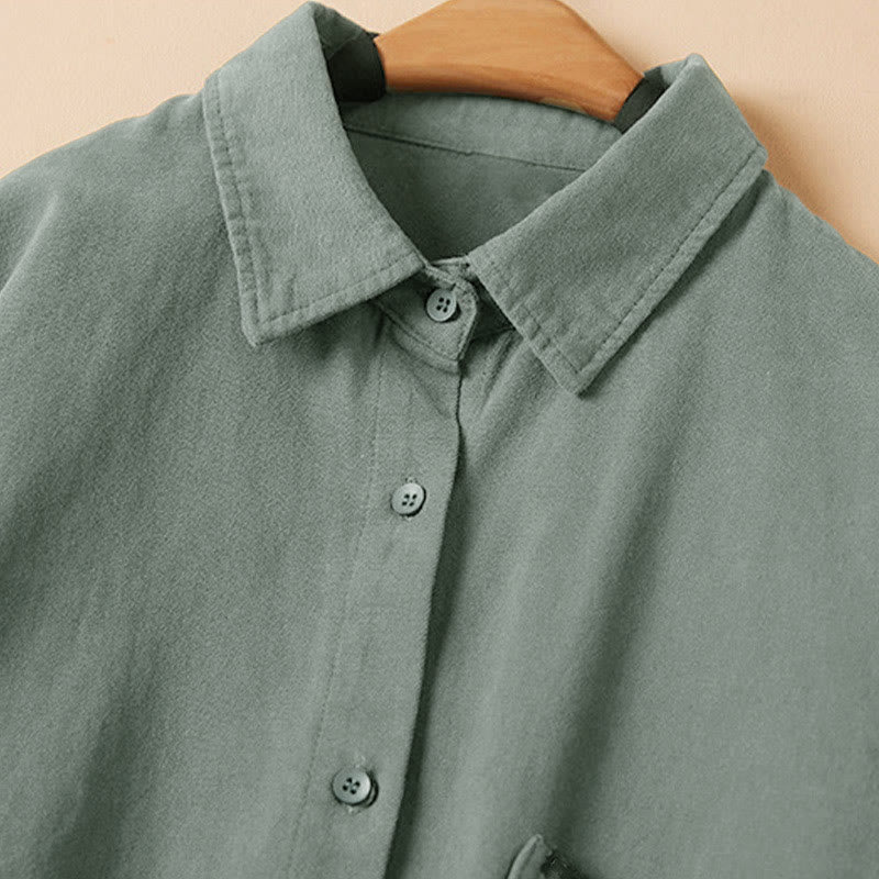 Chemise décontractée à manches longues et col montant pour femme, en coton, avec boutons et Buddha Stones - image 4