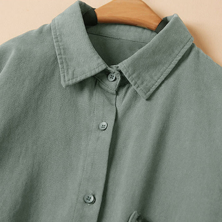 Chemise décontractée à manches longues et col montant pour femme, en coton, avec boutons et Buddha Stones - image 4