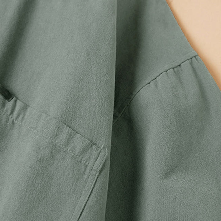 Chemise décontractée à manches longues et col montant pour femme, en coton, avec boutons et Buddha Stones - image 3