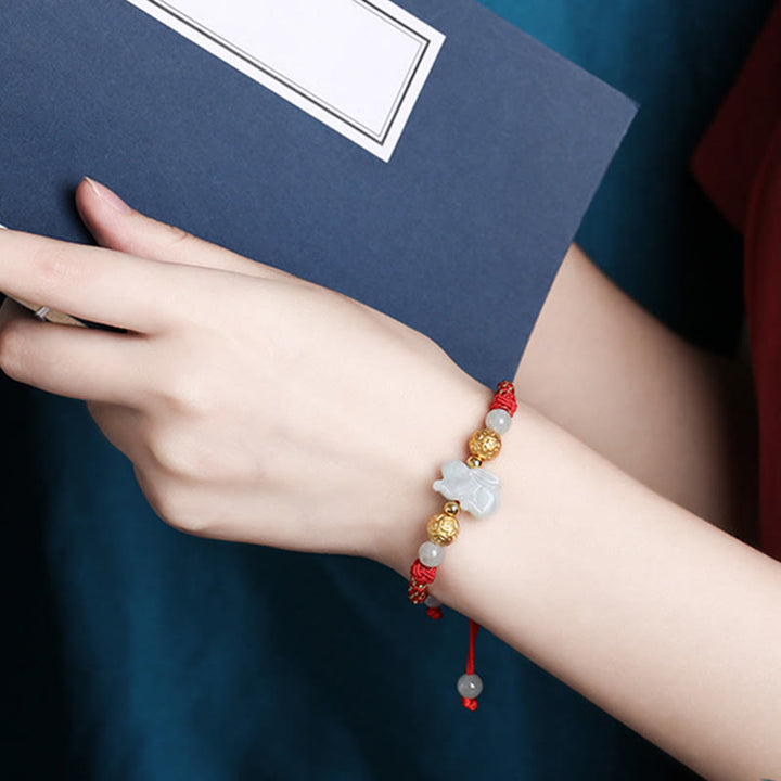 Bracelet porte-bonheur en Buddha Stones, jade et perles d'argent du zodiaque chinois, année du Cheval, fil rouge - image 15