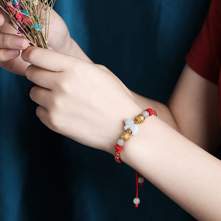 Bracelet porte-bonheur en Buddha Stones, jade et perles d'argent du zodiaque chinois, année du Cheval, fil rouge - image 19