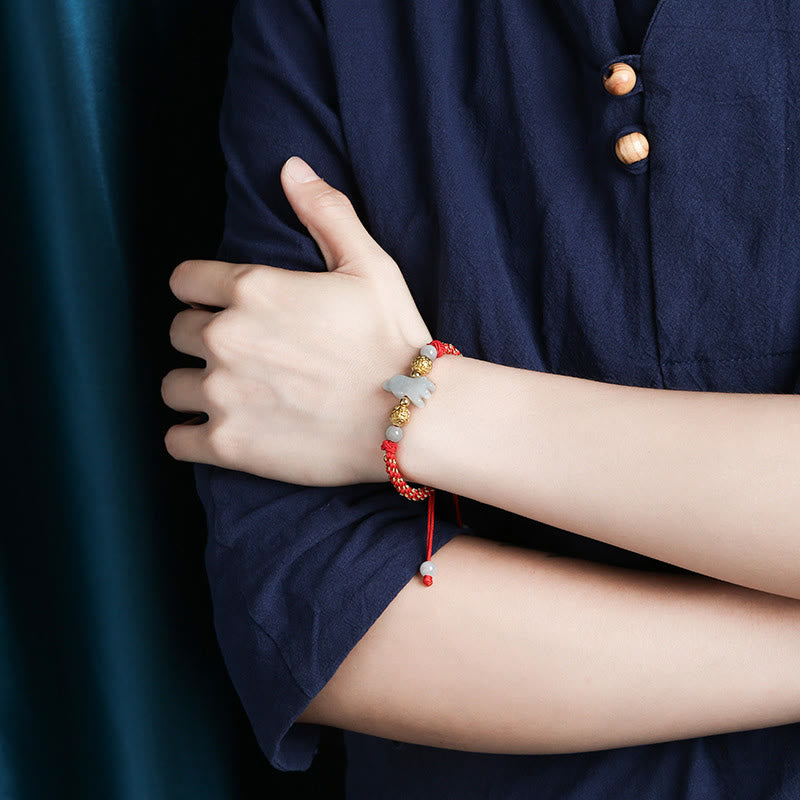 Bracelet porte-bonheur en Buddha Stones, jade et perles d'argent du zodiaque chinois, année du Cheval, fil rouge - image 11