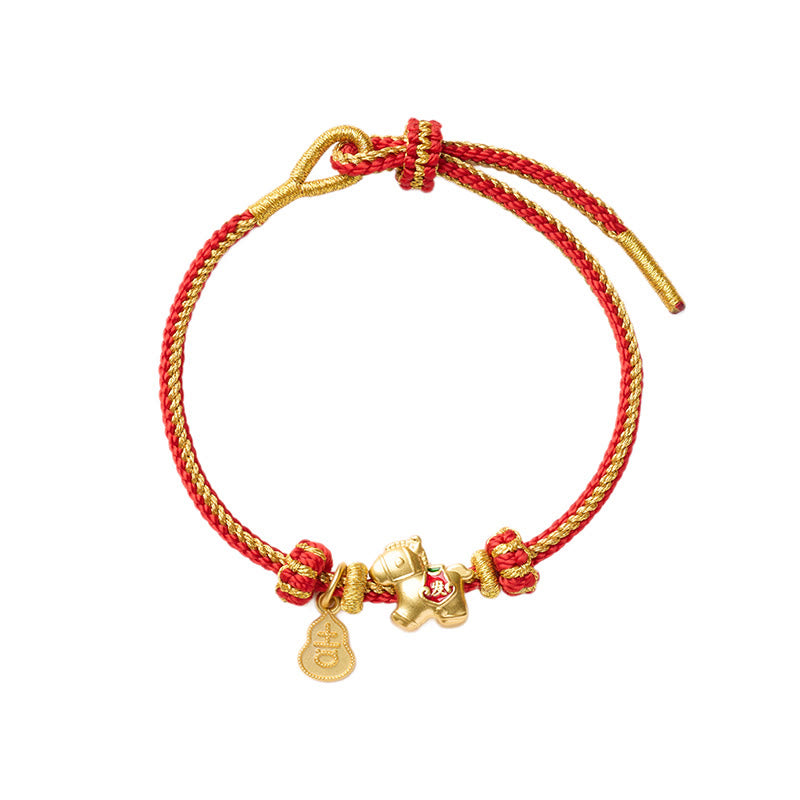 Bracelet porte-bonheur en cuivre tressé rouge, orné de Buddha Stones et symbole de l'année du Cheval - image 4