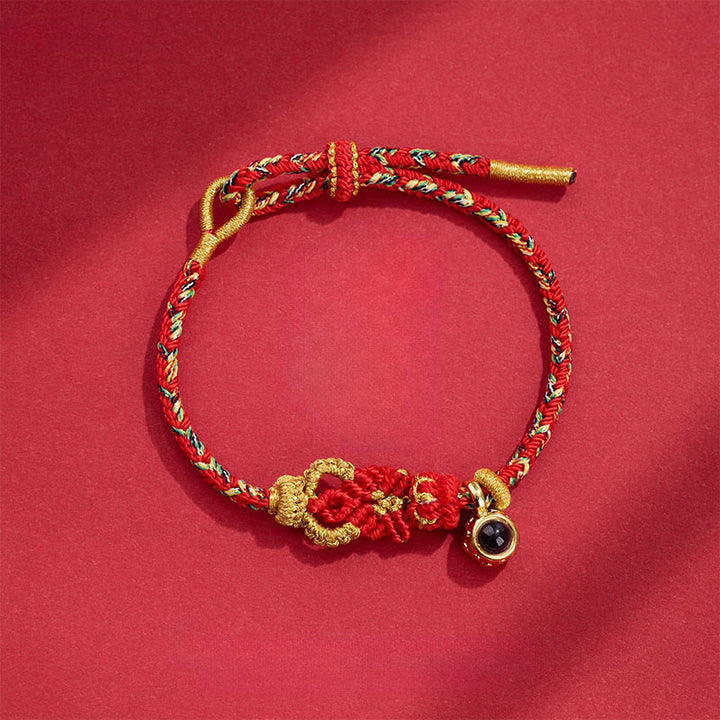 Bracelet de Buddha Stones tissées à la main avec des nœuds de Bouddha - Rouge (Tour de poignet : 14-23 cm) - image 5