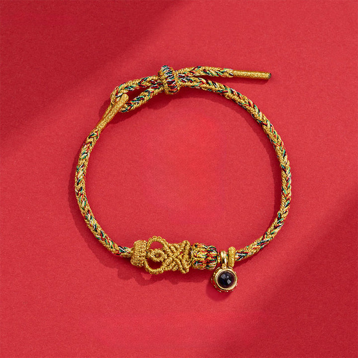 Bracelet de Buddha Stones tissées à la main avec des nœuds de Bouddha - Jaune foncé (Tour de poignet : 14-23 cm) - image 7