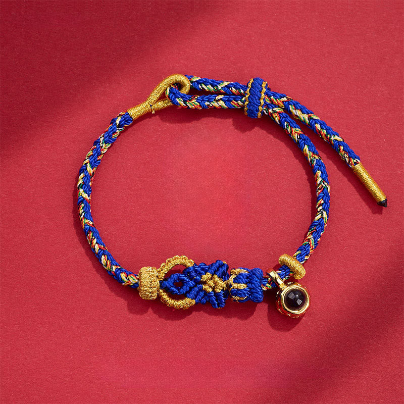 Bracelet de Buddha Stones tissées à la main avec des nœuds de Bouddha - Bleu (Tour de poignet : 14-23 cm) - image 4