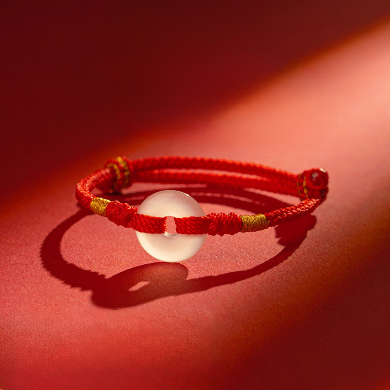 Bracelet tressé en calcédoine blanche et Buddha Stones, boucle de paix - Corde rouge - 18-19 CM - image 0