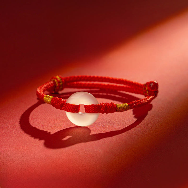 Bracelet tressé en calcédoine blanche et Buddha Stones, boucle de paix - Corde rouge - 18-19 CM - image 0