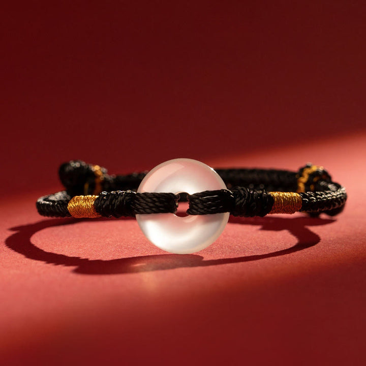 Bracelet tressé en calcédoine blanche et Buddha Stones, boucle de paix - Corde noire - 18-19 CM - image 11