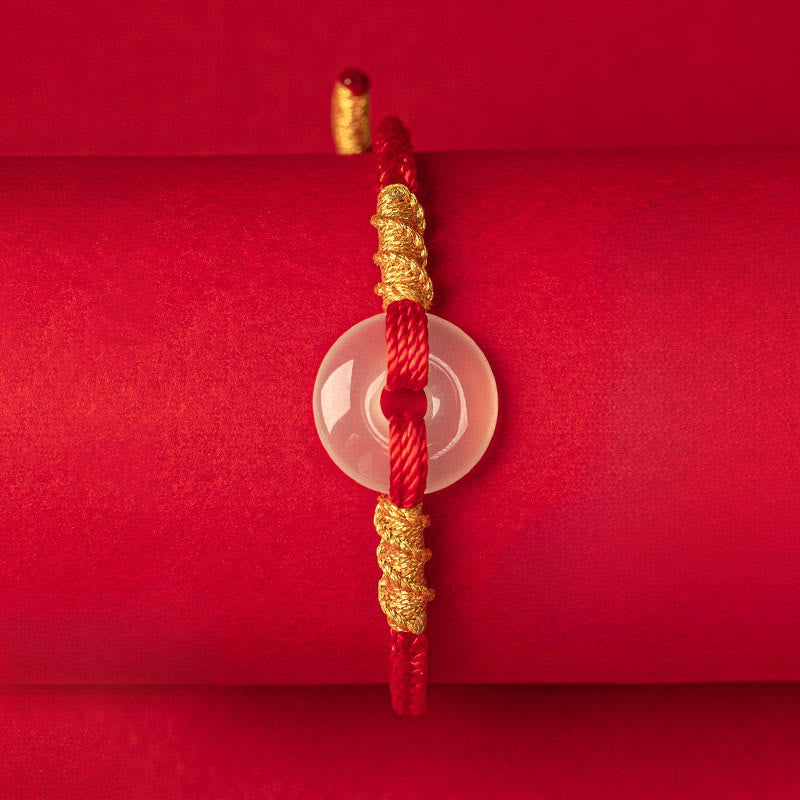 Bracelet à boucle de la paix en calcédoine blanche et Buddha Stones, avec nœud de corde. - image 2