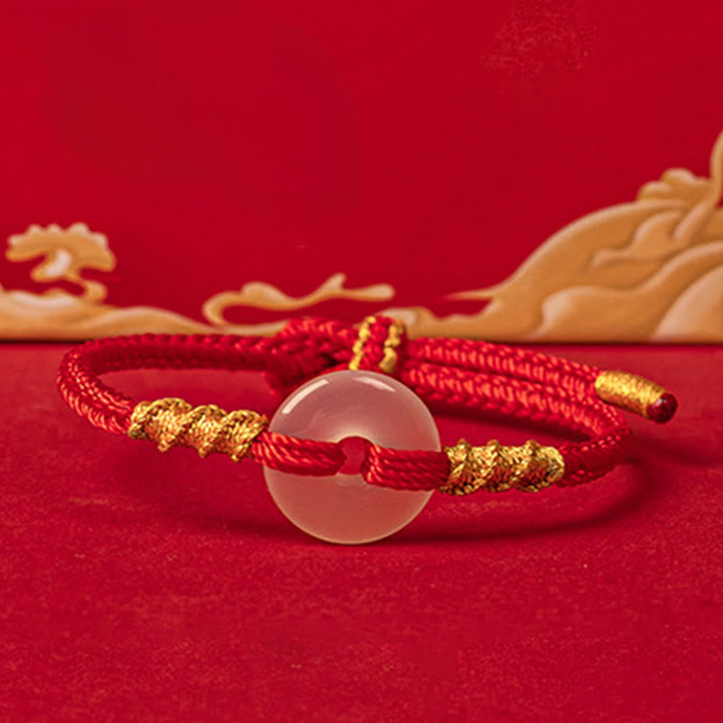 Bracelet à boucle de la paix en calcédoine blanche et Buddha Stones, avec nœud de corde. - image 9