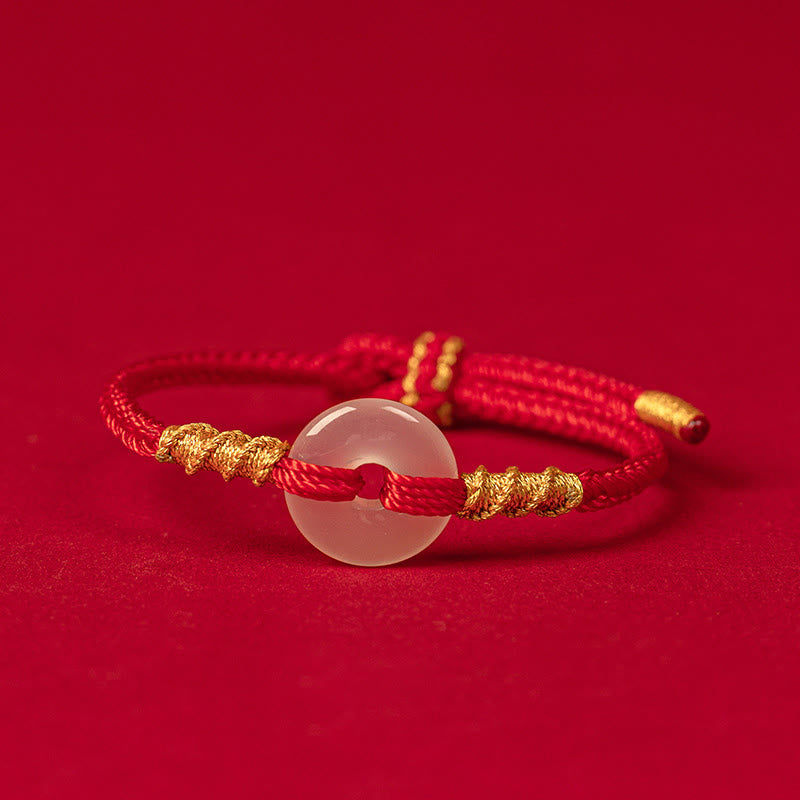 Bracelet à boucle de la paix en calcédoine blanche et Buddha Stones, avec nœud de corde. - 18-19 CM - image 0