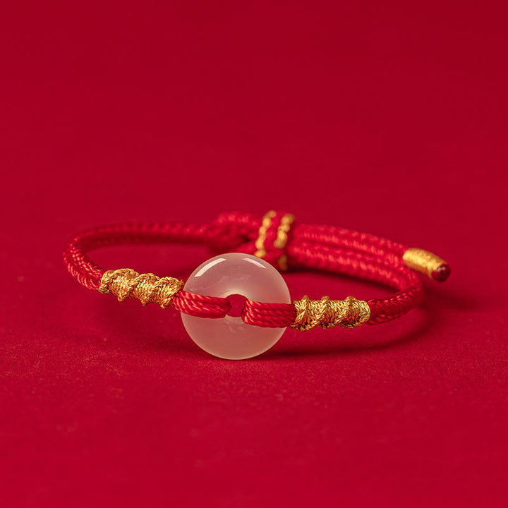 Bracelet à boucle de la paix en calcédoine blanche et Buddha Stones, avec nœud de corde. - 18-19 CM - image 0