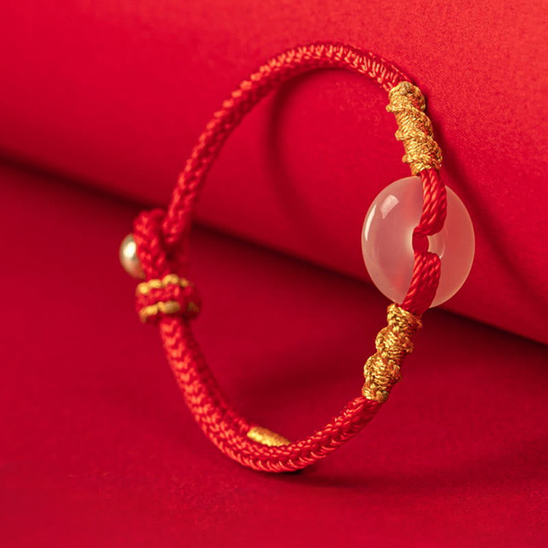 Bracelet à boucle de la paix en calcédoine blanche et Buddha Stones, avec nœud de corde. - image 1