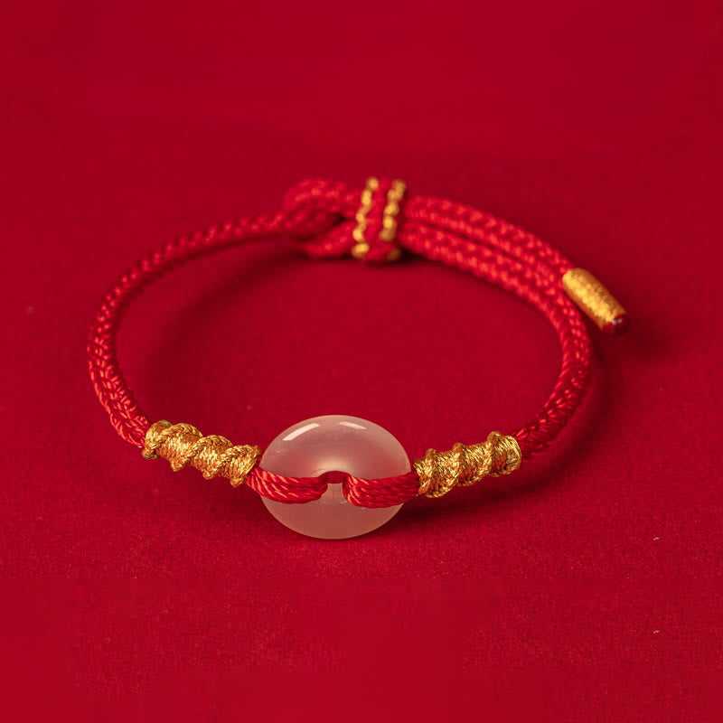 Bracelet à boucle de la paix en calcédoine blanche et Buddha Stones, avec nœud de corde. - image 3