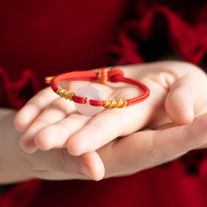 Bracelet à boucle de la paix en calcédoine blanche et Buddha Stones, avec nœud de corde. - image 13